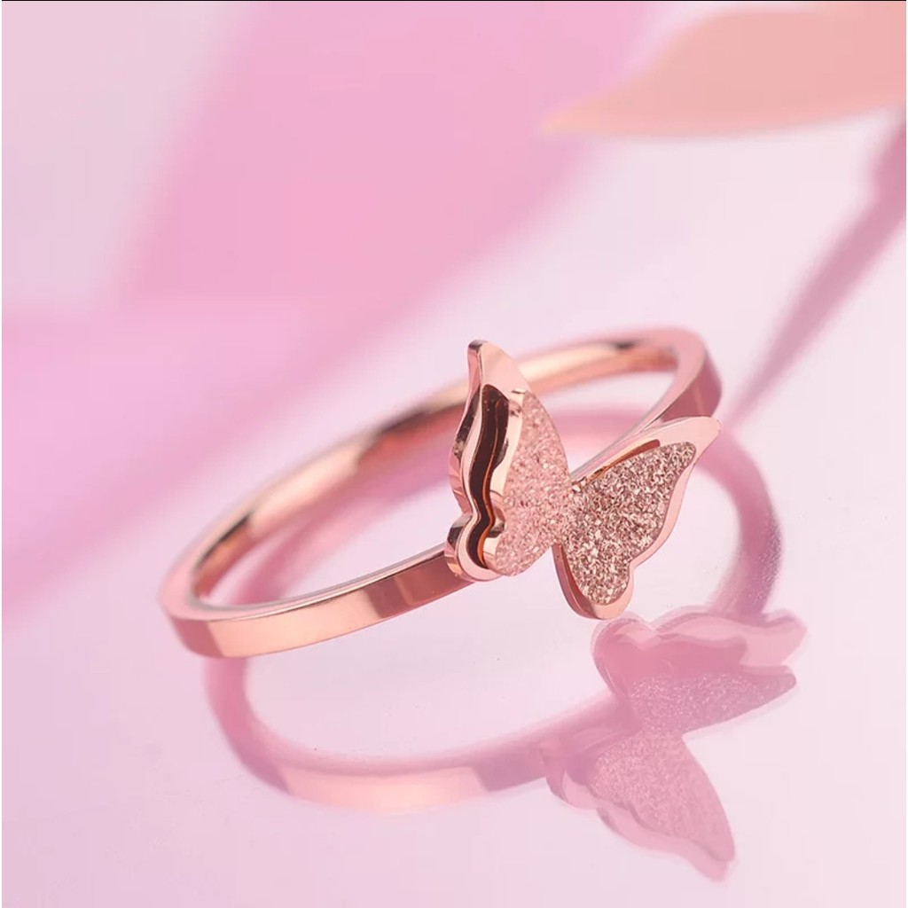 Cincin Titanium Model Kupu-Kupa Rose Gold dan Gold