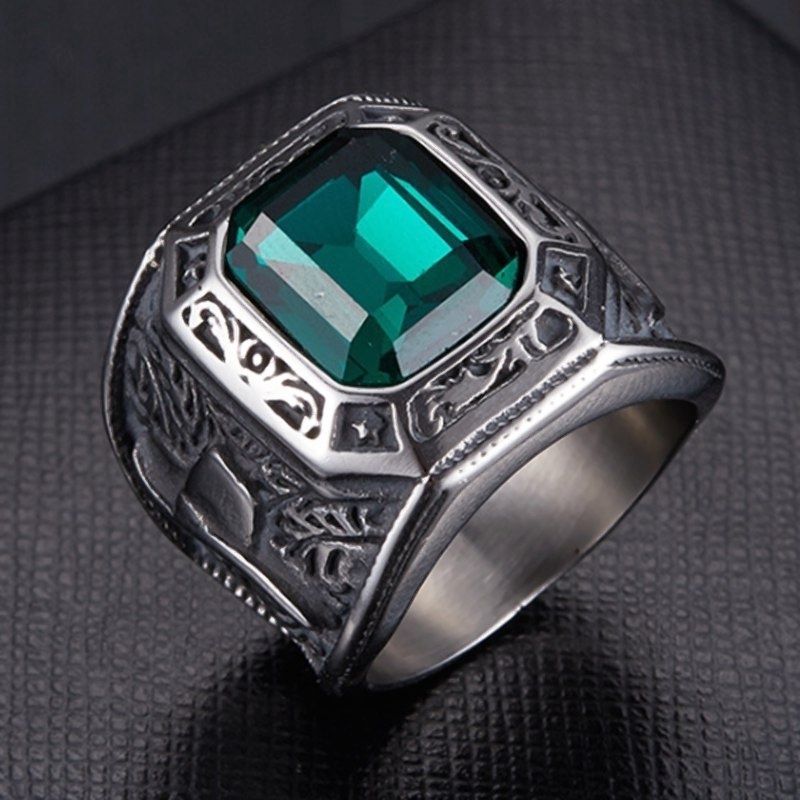 Cincin Bahan Titanium Steel Emerald Untuk Pria Suvenir Pernikahan