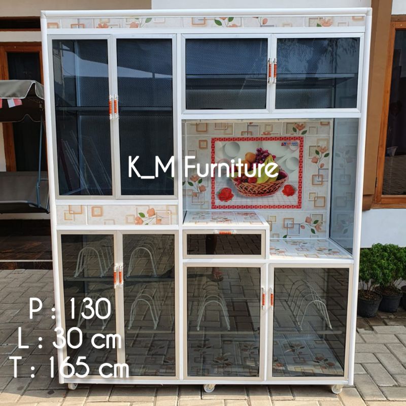 {[COD]} PROMO RAK DAPUR / RAK PIRING / LEMARI PIRING ALUMINIUM 4 PINTU BOX FULL KERAMIK