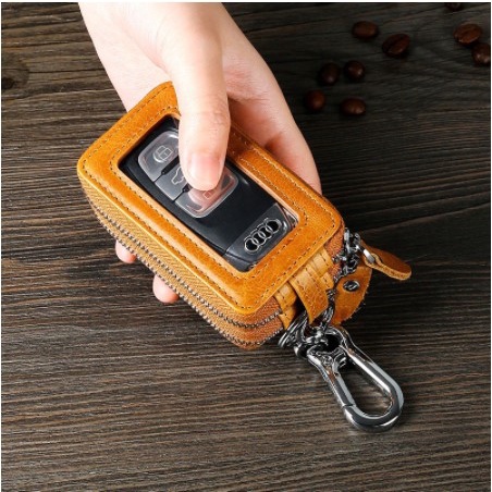 Dompet Remot Gantungan Kunci Mobil Motor Kulit Asli Double Zipper Car Key Case TP-9009 ORIGINAL IMPORT