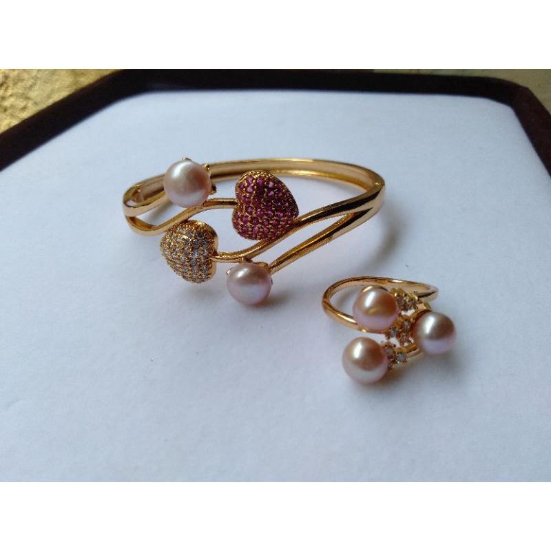 Set Perhiasan Mutiara Tawar Asli//bangle Love original Mutiara