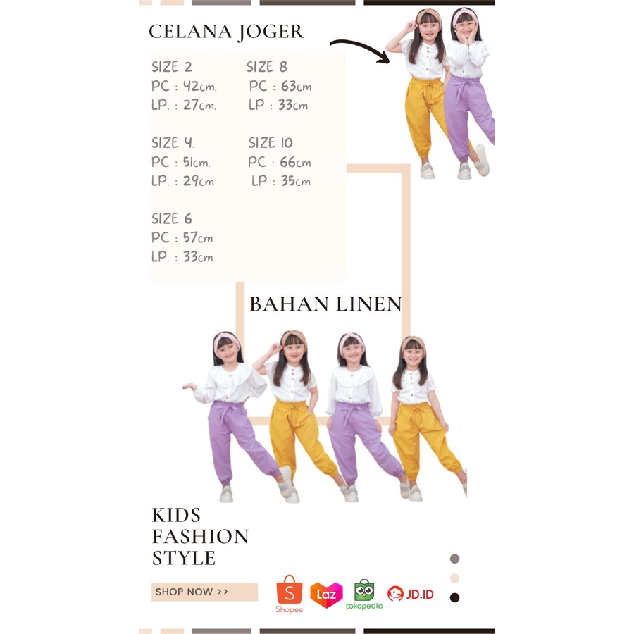 Setelan Joger Anak Cewek Celana Linen Neeca Kiddos Size 2,4,6,8,10 Tahun Murah