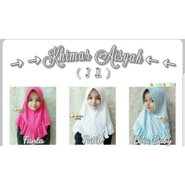 Khimar Aisyah (JA) Ragga Kids Usia 2 - 10 thn *** pink fanta, putih, biru baby