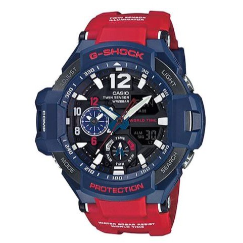 Jam Gshock Aviator GA 1100-2A Biru Merah Original