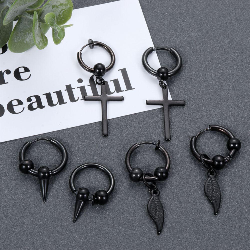 Lily Anting Tindik Bulu Keren Cross Spike Punk Rock Non Piercing Klip Hoop Ear Stud