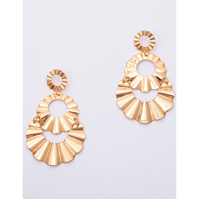 LRC Anting Tusuk Fashion Hollow Square Bump Pleat Round Stitching Stud Earrings F72584