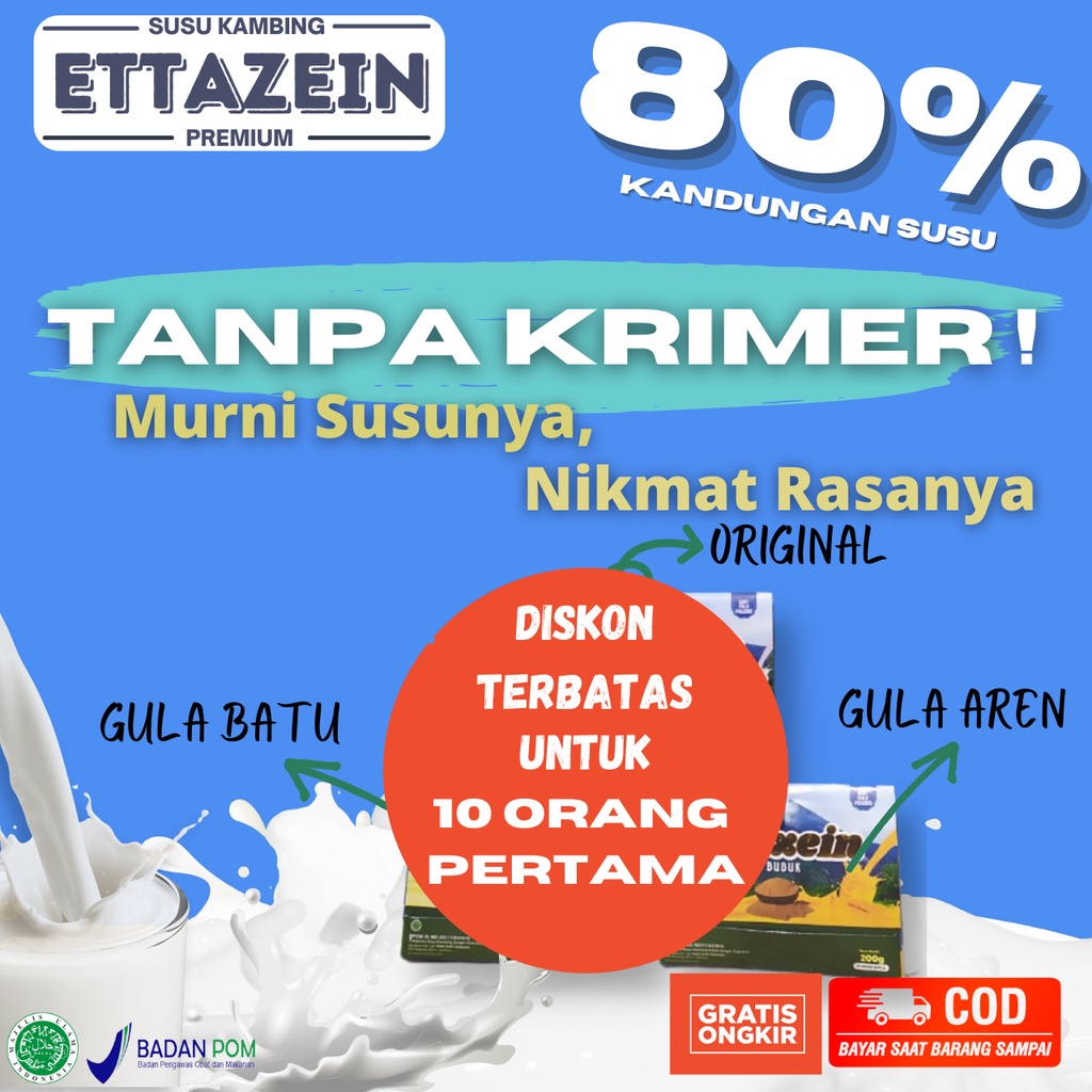 

ETTAZEIN GULA BATU - SUSU KAMBING | SUSU KAMBING ETAWA BUBUK | SUSU KAMBING MURNI KEMASAN 200g