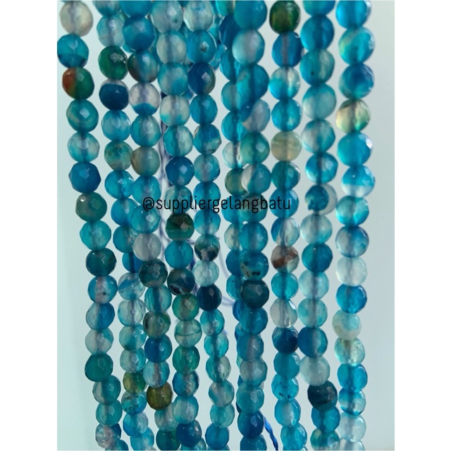 batu AQUAMARINE SERAT BIRU TUA FACETED BEADS 6mm cutting gelang kalung