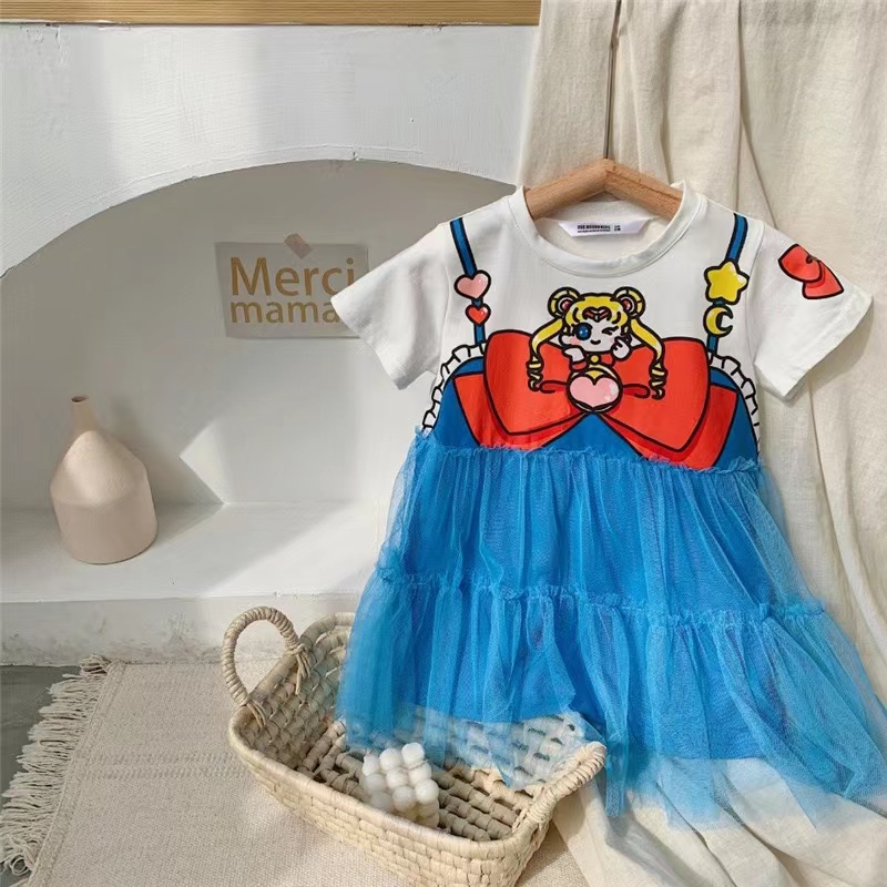 Gaun Anak Perempuan Motif Kartun Moon Girl Korea Style Import Casual Dress