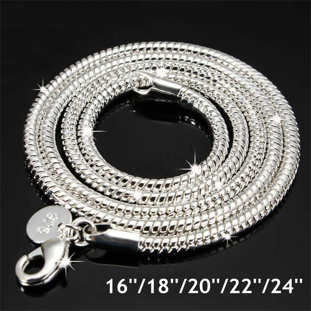 Kalung Rantai Ular Bahan Sterling Silver 925 Ukuran 16 / 18 / 20 / 22 / 24 inch