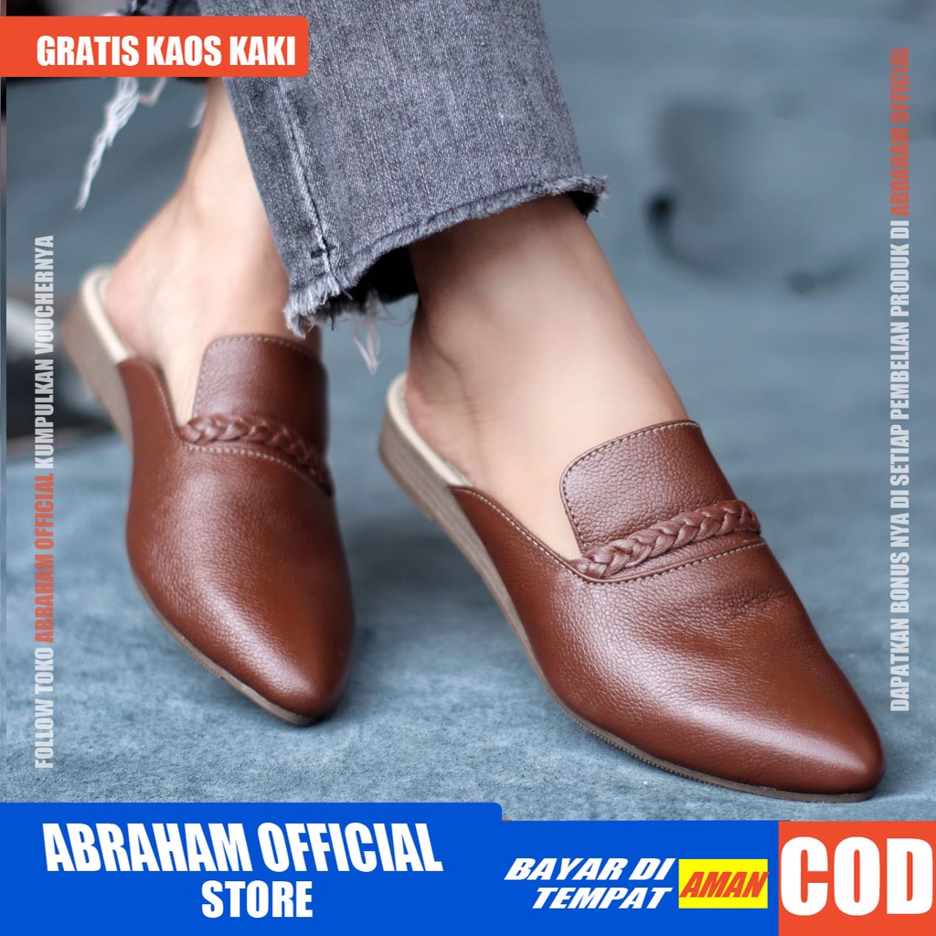 ABRHM x DEROSI Sepatu Flat Wanita Slop Sepatu Kerja Kantor Wanita Slip On Cewek / Cewe Kulit Asli flatshoes