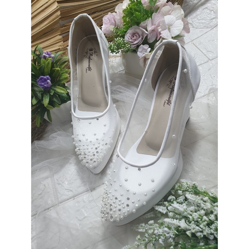 sepatu elphii putih sepatu wedding cantik 9cm bahan