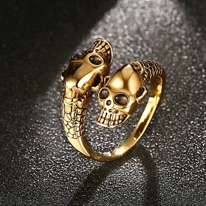 Cincin Model Kepala Tengkorak Gaya Vintage Punk Adjustable Untuk Pria