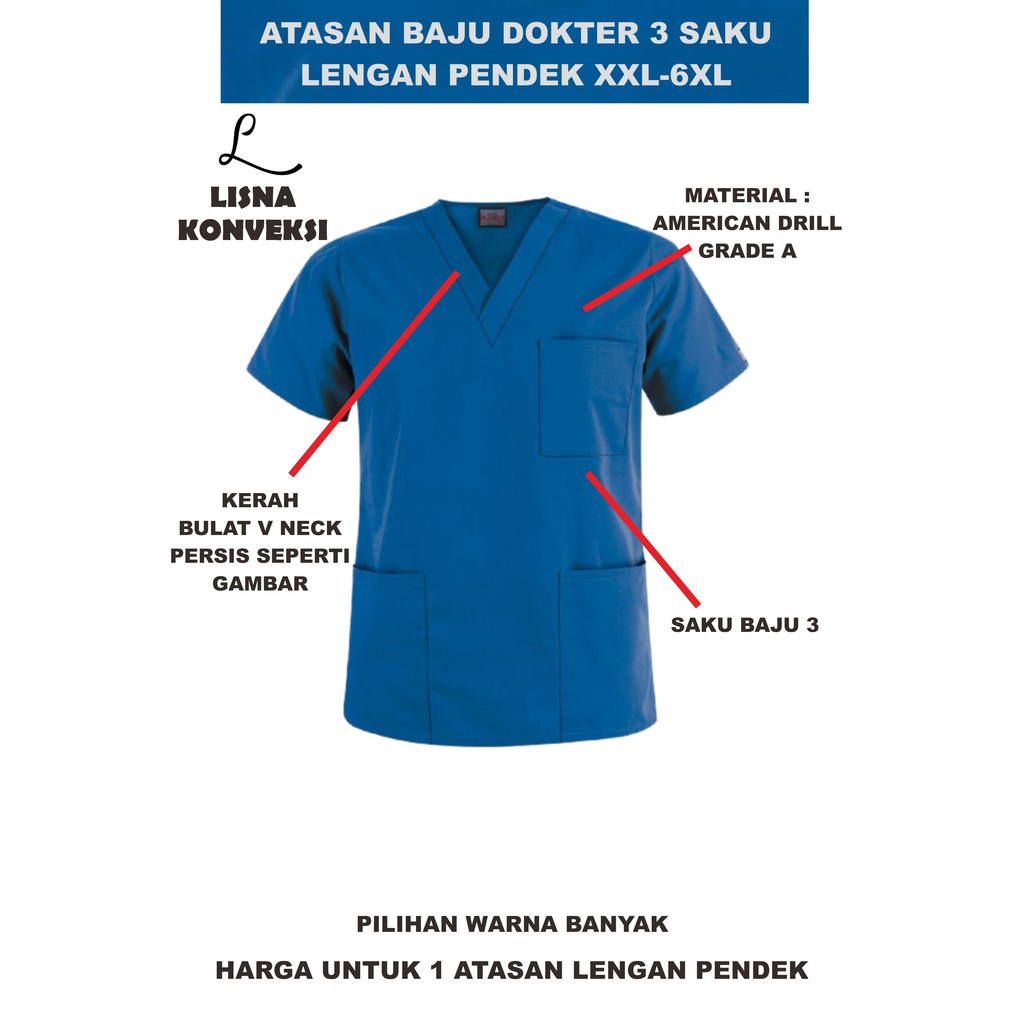 Atasan Baju Jaga OKA V-Neck 3 Saku XXL-6XL