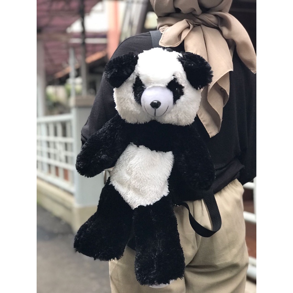 Tas ransel panda bulu lucu imut gemoy Ransel Wanita Baru Boneka Mewah Kasual Tas Kepribadian Kartun Tas B2305