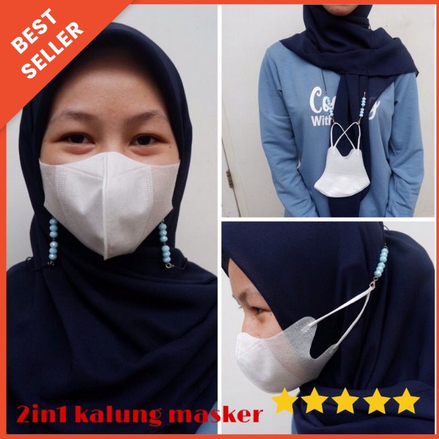 2in1 kalung masker strap mask swarovski mutiara konektor masker hijab PERUSIK tali masker duckbill