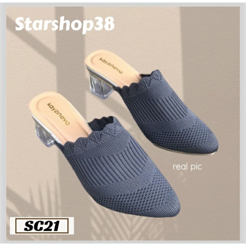 SANDAL HEELS HAK KACA 5CM HEELS BAKPAU HAK KACA HEELS RAJUT IMPORT HIGH QUALITY