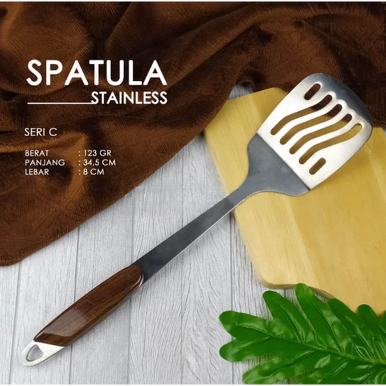 SPATULA STAINLESS Model Garis &amp; Gagang Motif Kayu