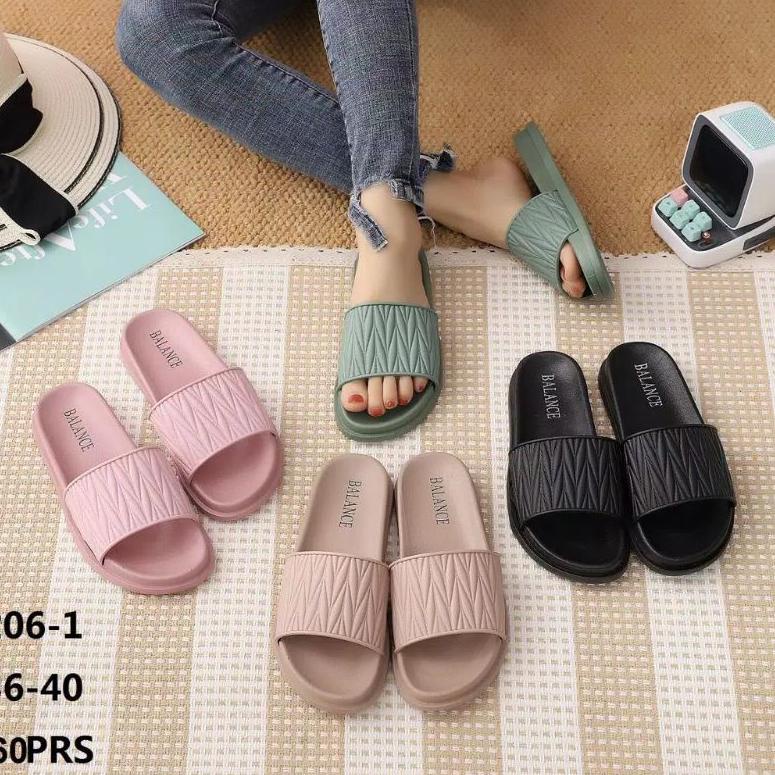VUV.15Jl22c | Sandal Slip On Selop Wanita Ulir Empuk Karet Balance /New BLC 206 Sandal Jelly Kimberl