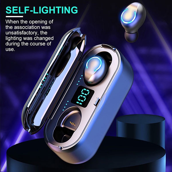 (COD) F9-8 Headset Bluetooth 2200mah Power Bank TWS with Mic 9D Bass LED Display Smart Touch Finger