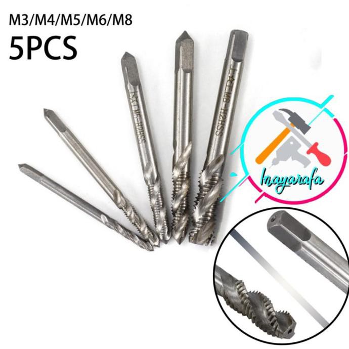 ✅Terlaris!! 5pcs Mata Bor Hand Tap Pembuat Drat Baut M3 M4 M5 M6 M8
