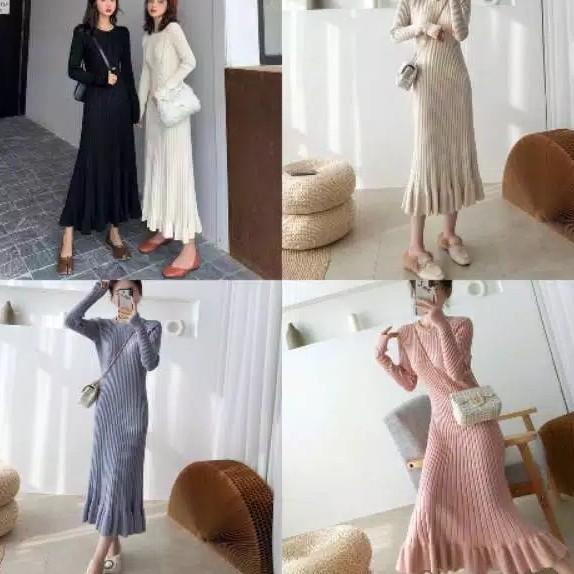 Dress | Maxi Dress Rajut Knit Gamis Maxy Baju Muslim Panjang Longdress Polos Terbaru Ready Stock
