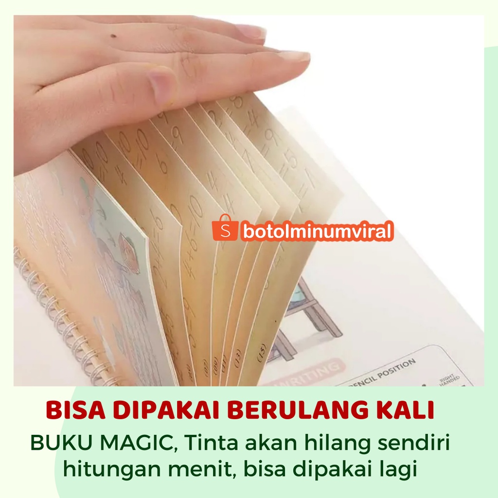 4 Buku Belajar Menulis Huruf Angka Membaca Menggambar Anak TK Paud Sank Magic Reusable Free Pen Dan Refill