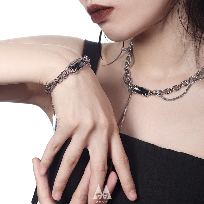 1stxulie Kalung Bahan stainless steel Aksen Berlian Untuk unisex