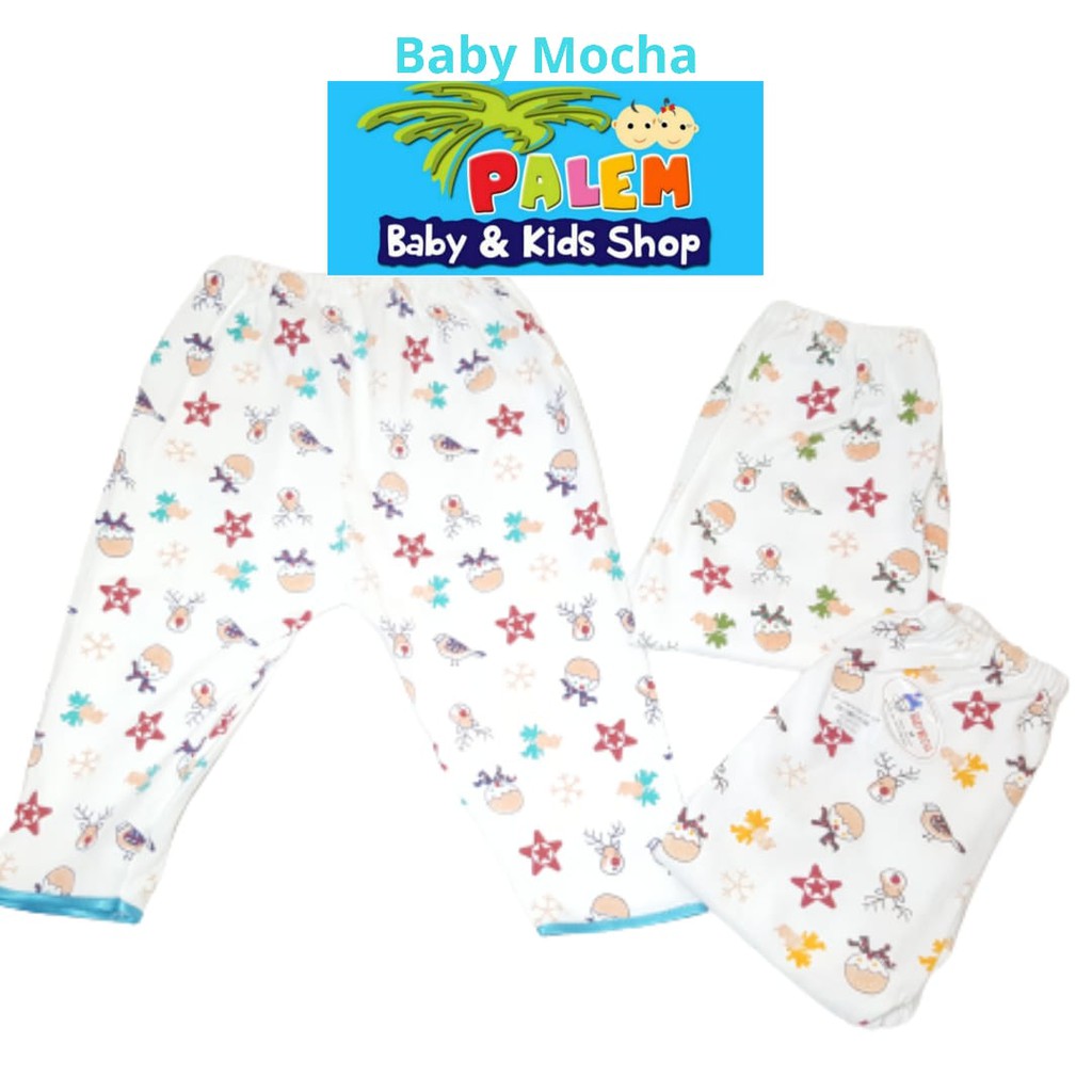 Baby mocha celana panjang Bis fullprint isi 3pcs size M 0-3bulan