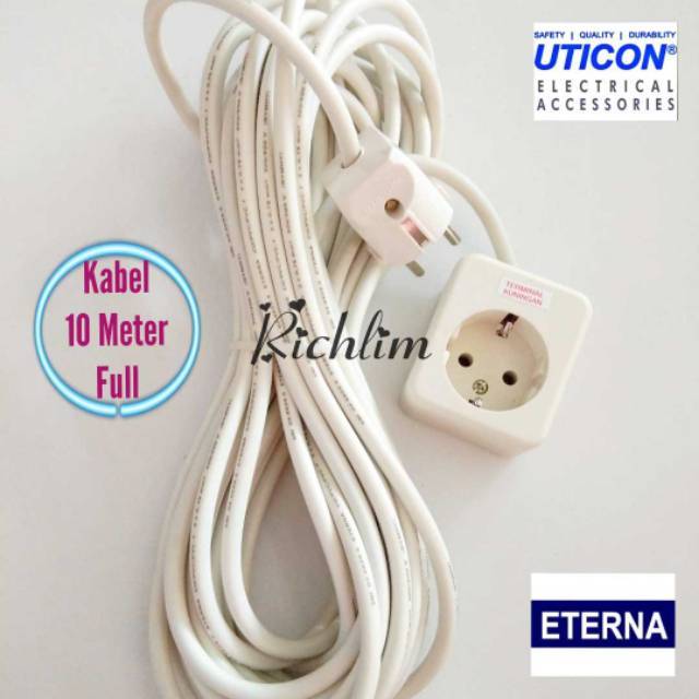 Stop Kontak Uticon 1 Lubang + 10 Meter Kabel Eterna + Steker Arde Uticon/Colokan Listrik