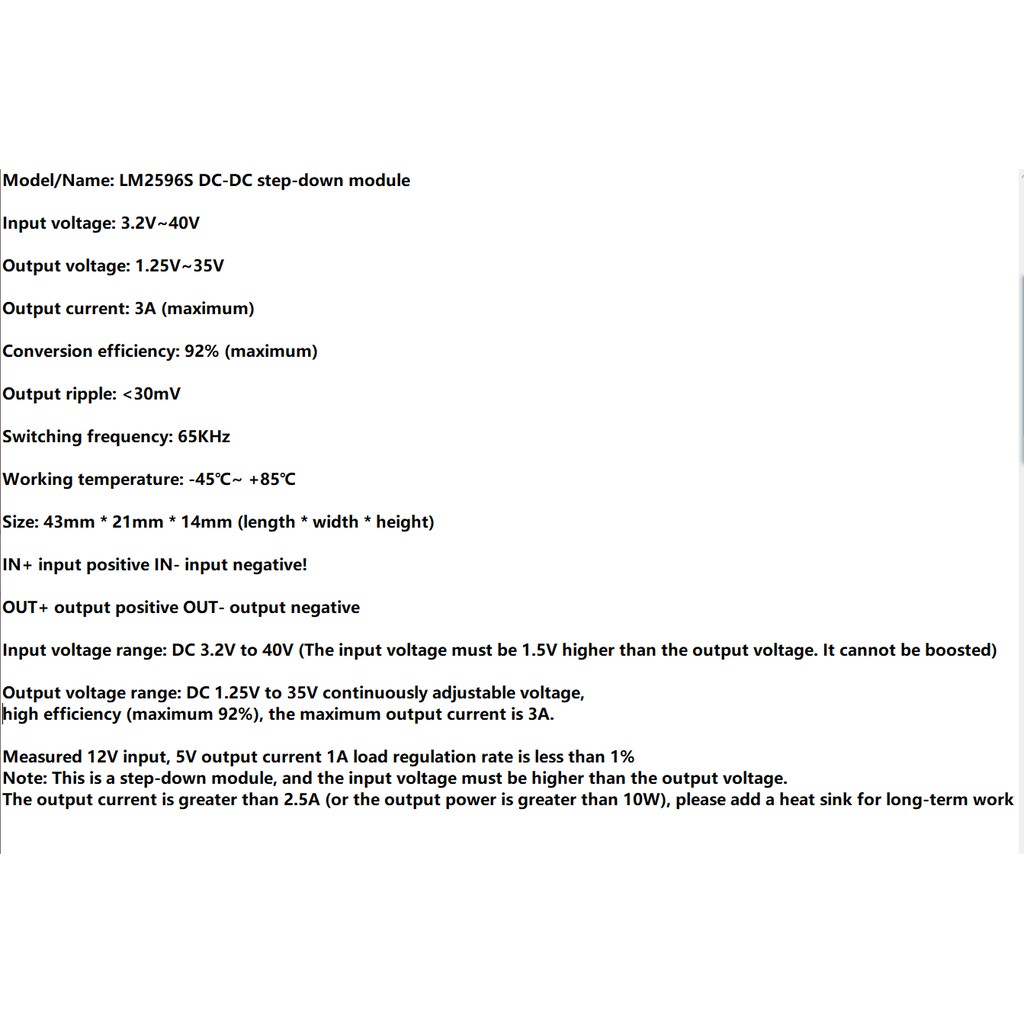 LM2596S regulated DC-DC step-down power supply module