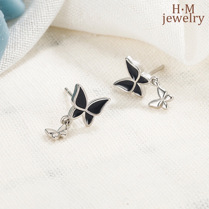 Anting Tusuk Sterling Silver 925 Model Kupu-Kupu Hitam Tua Untuk Wanita Butterfly