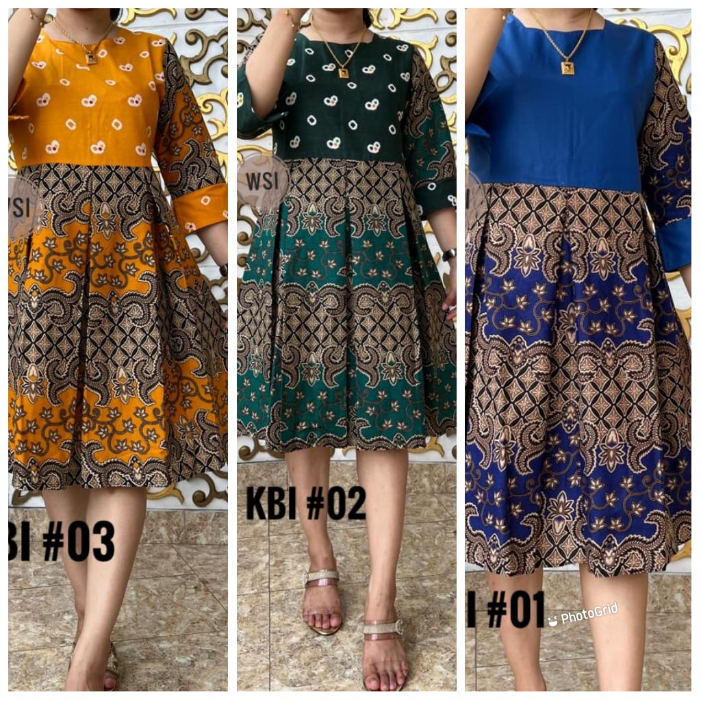 New Dress Batik kombinasi  Model Terusan/Dress Batik Wanita Formal/WSI