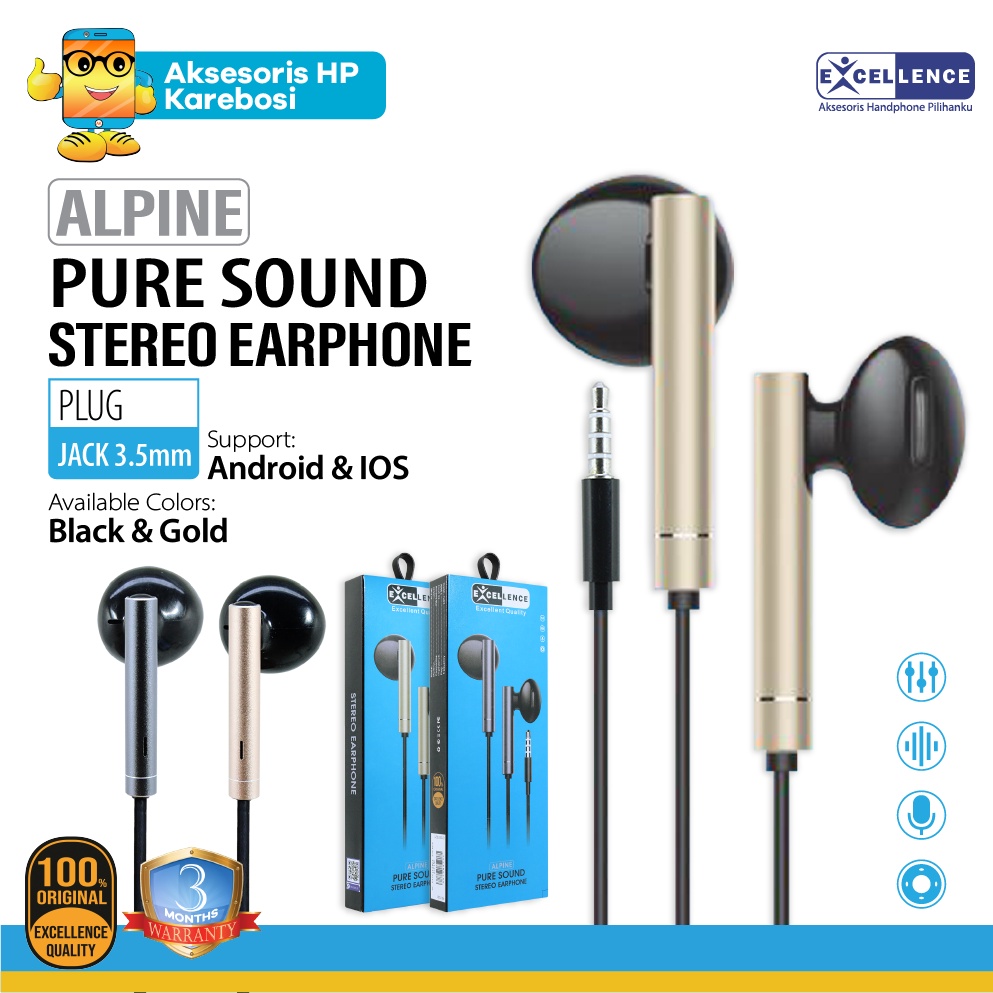 Handsfree Excellence Stereo Alpine jack 3.5mm Earphone Headset Headphone