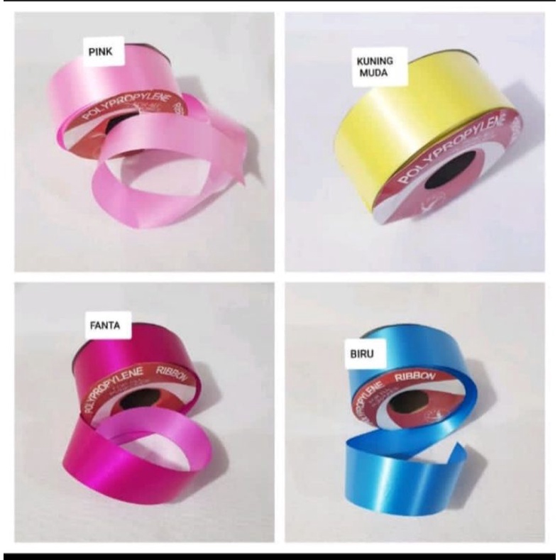 PITA KADO POLOS POLYPROPYLENE RIBBON LEBAR 4CM BAHAN PLASTIK HARGA PER ROLL ISI 18 METER