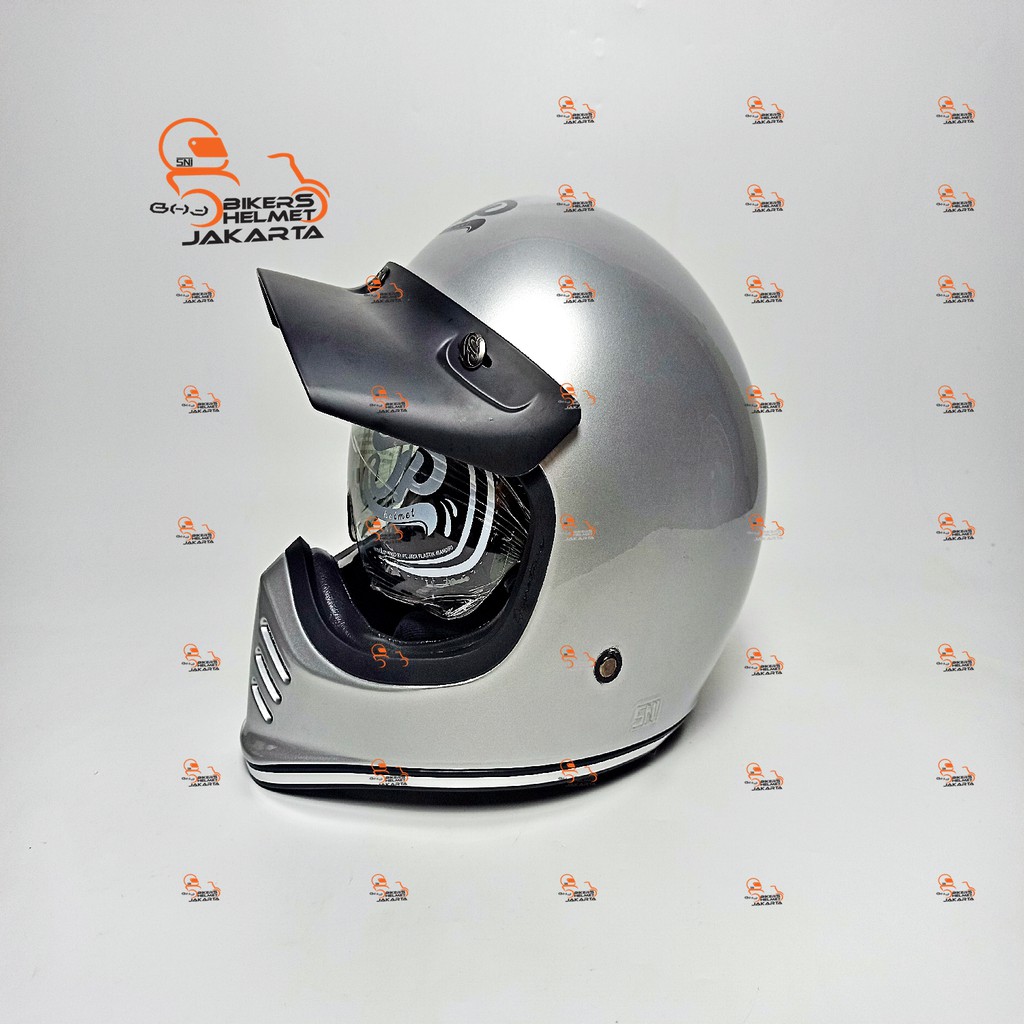 JPX HELM SIGNATURE JP RETRO SOLID SILVER GLOSS BLACK FULL FACE RETRO