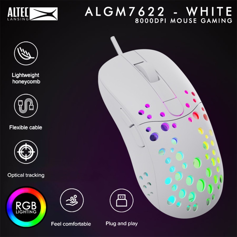 Mouse Gaming Altec Lansing ALGM 7622   RGB Backlight White  8000 DPI