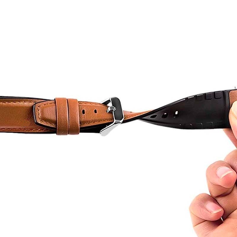 PREMIUM LEATHER STRAP Rubber Tali Jam Tangan Kulit Hybrid Silikon Karet Smartwatch 20mm 22mm Galaxy Watch Huawei GT 5 4 3 2 Xiaomi Redmi 5 Active Garmin Forerunner Itel 011 Amazfit GTS GTR BIP 6 Haylou Solar Pro Supercalla AppleWatch Series 44mm 45mm 49mm