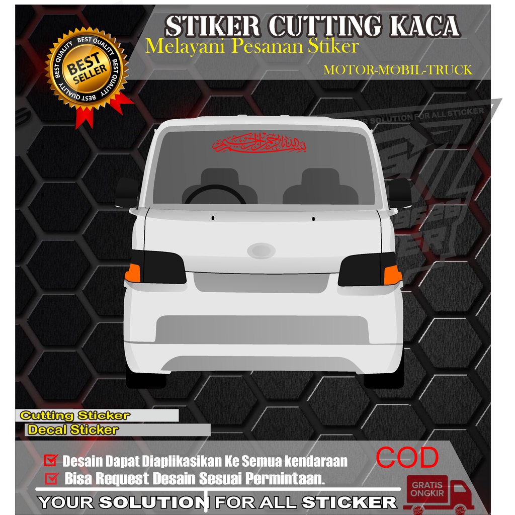 STIKER CUTTING KACA MOBIL/PICKUP/TRUCK.STIKER VARIASI TULISAN KACA ARAB BISMILLAH