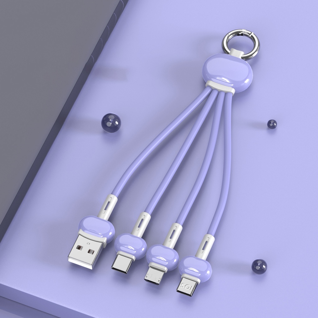 Kabel Data / Charger 3 In 1 Portable 3.4A Dengan Gantungan Kunci Untuk Handphone