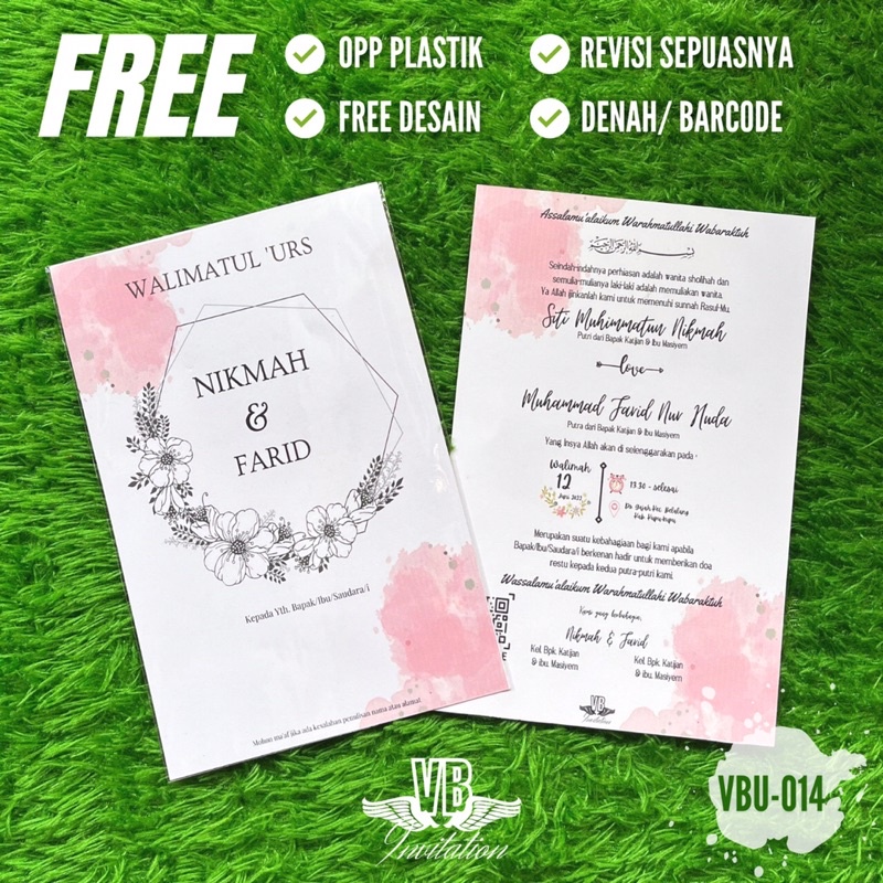 UNDANGAN WEDDING UNDANGAN RUSTIC FLOWER PINK UNIK KERTAS MEWAH ELEGAN MURAH CANTIK UK 13 x 20