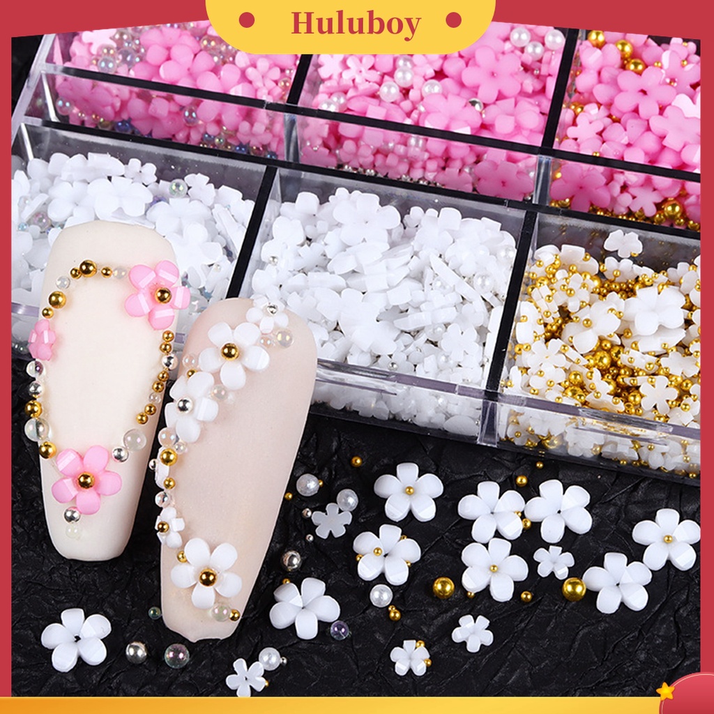 Huluboy Huluboy♡ 6 Sekat / Set Hiasan Kuku Bentuk Kelopak Bunga Bahan Resin Untuk Aksesoris Nail Art / Manicure