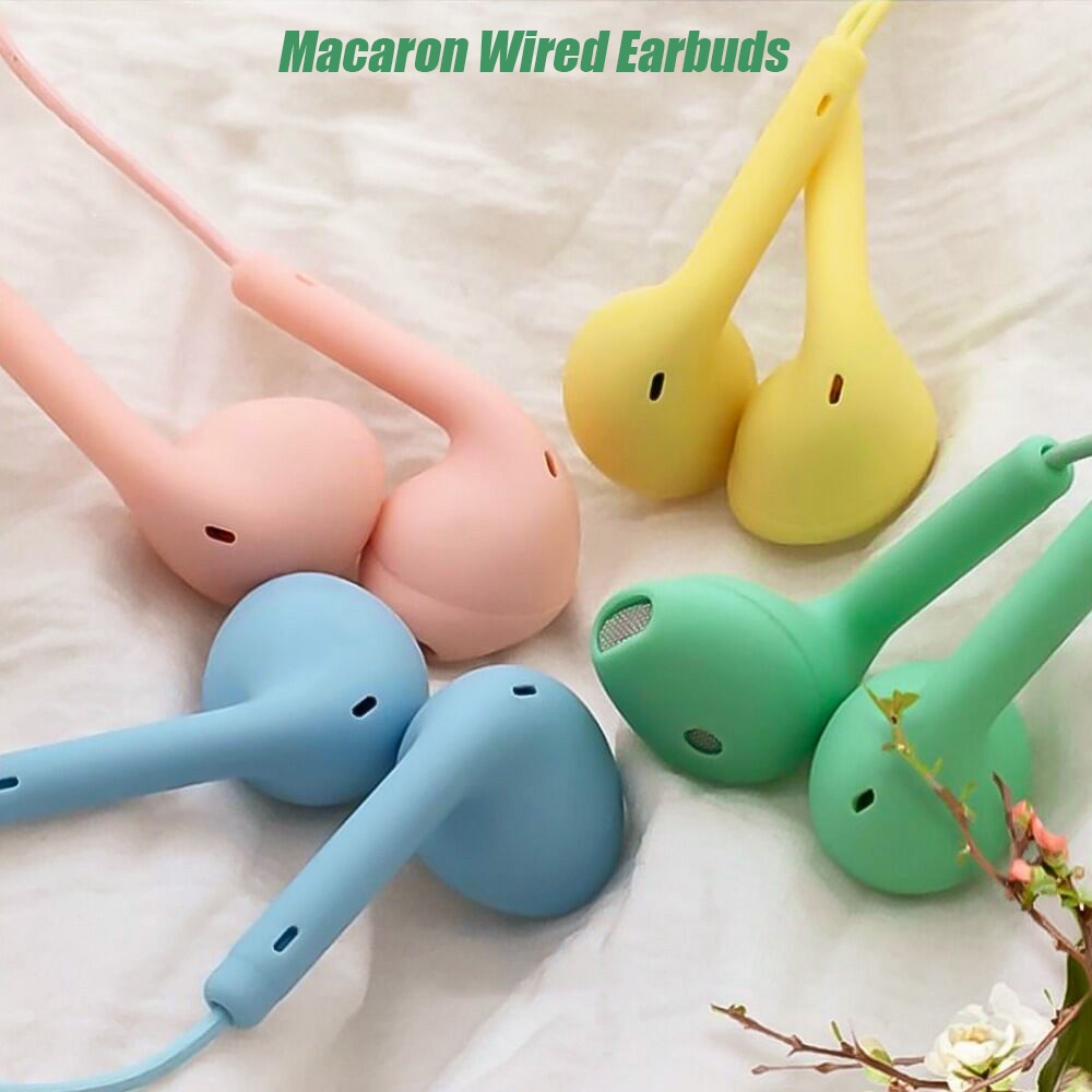 Headset Earphone Sport In-ear Bass Stereo Super Bass HiFi Jack 3.5mm Warna Permen Macaron Dengan Mic