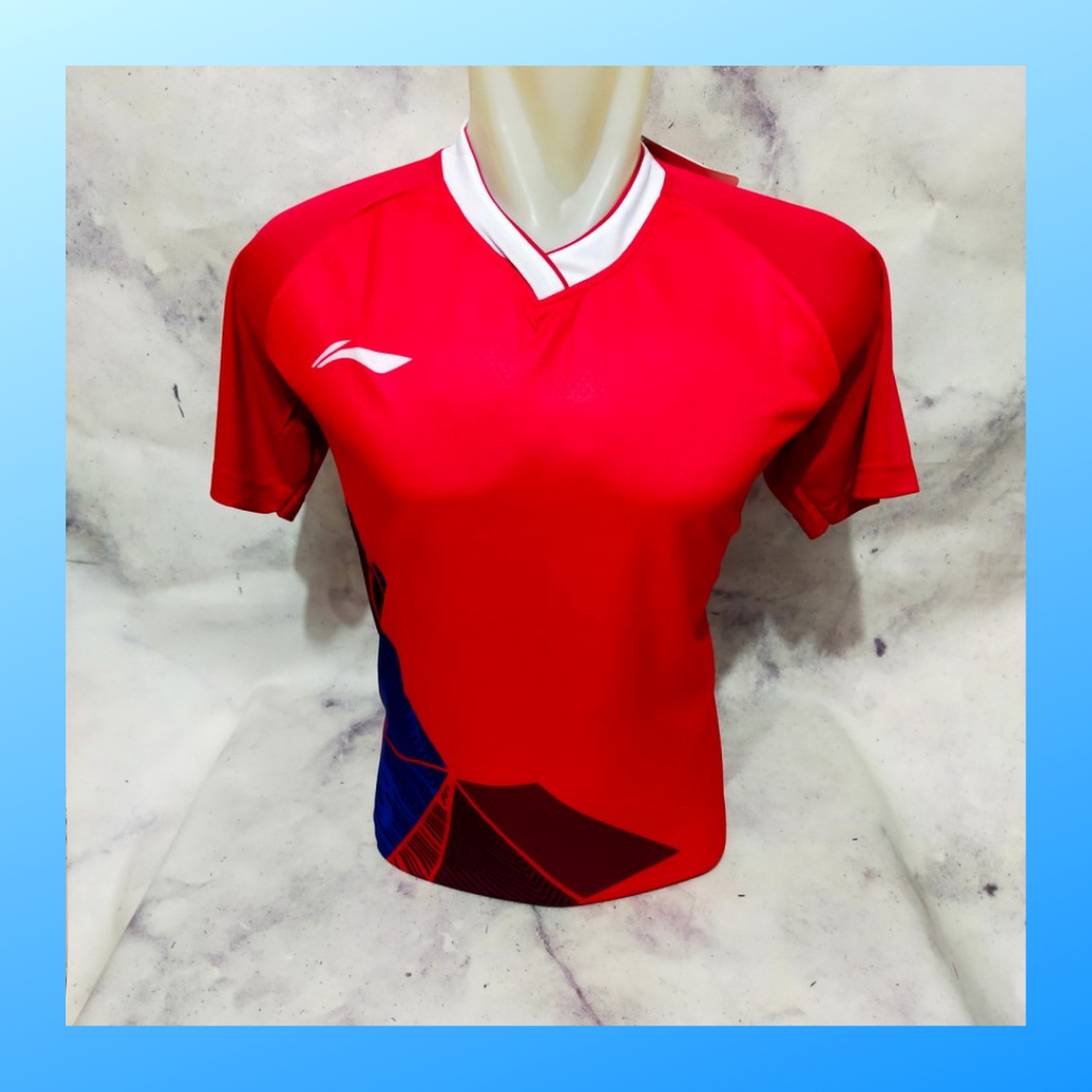 Kaos badminton pria jersey bulutangkis baju atasan jersy wanita dewasa t-shirt outfit seragam kostum olahraga casual suit pakaian jarsey oblong apparel sports jersi bulu tangkis L156 merah polos