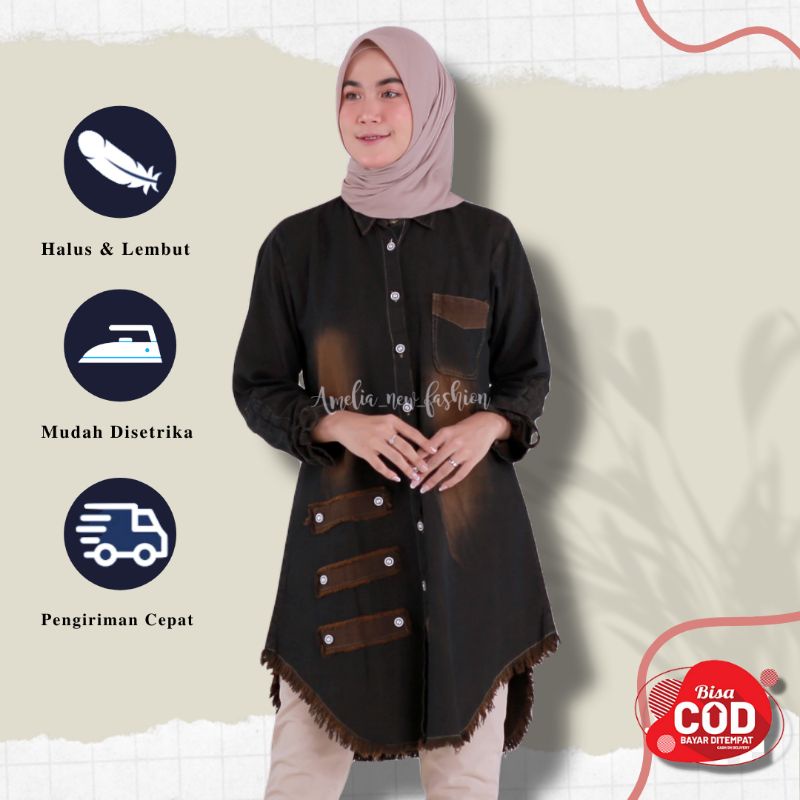 Atasan Wanita Lengan Panjang Dewasa Tunik Wanita Kekinian Tunik Terbaru Atasan Tunik Jeans Levis