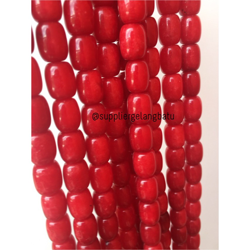 bahan renceng batu agate tabung 8mm merah red crystal gelang kalung aksesoris ronce gelang kalung