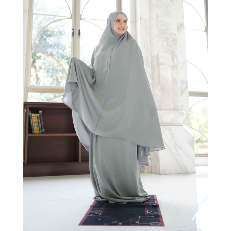 mukena prayer set deenay kala light grey new 575rb
