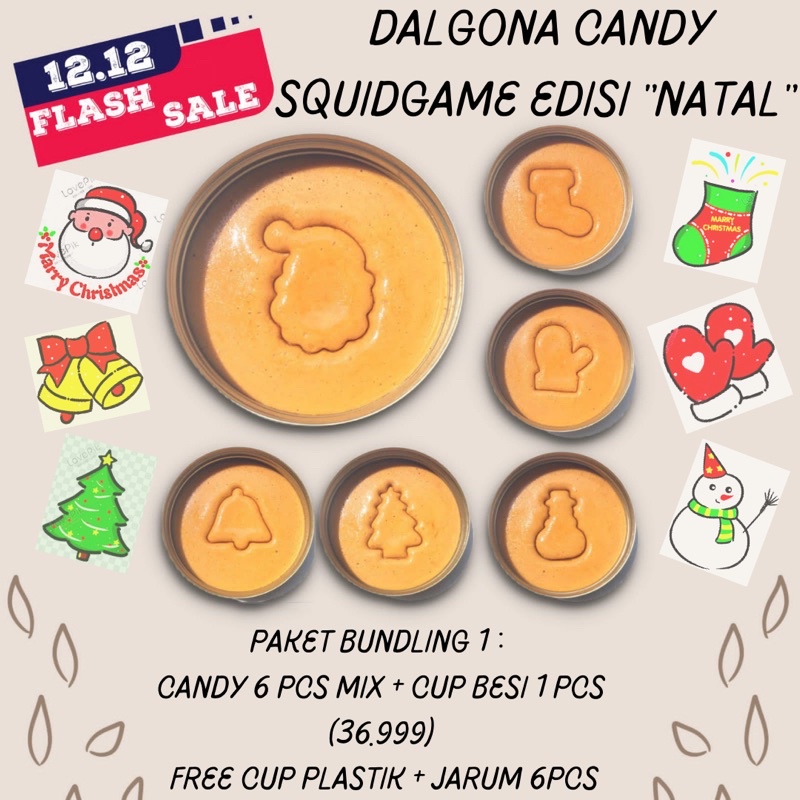 

Paket Bundling 1 edisi Natal Dalgona Candy 6pcs + Cup Besi 1pcs Squidgame