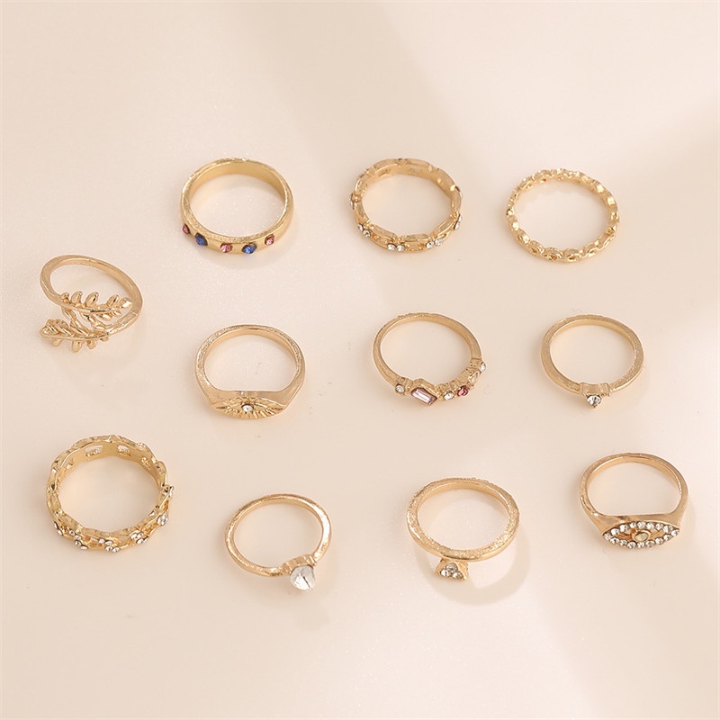 11pcs / Set Cincin Knuckle Berlian Imitasi Opal Bentuk Tetesan Air Warna Emas Untuk Wanita