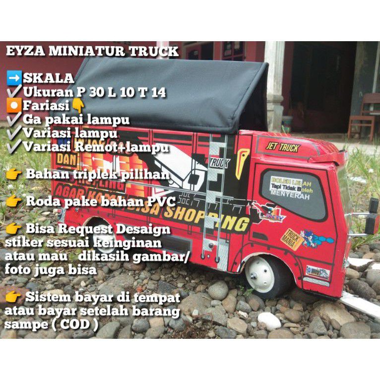 mainan truk oleng miniatur mobil-mobilan anak laki-laki kayu triplek kardus lampu terpal remot Rc